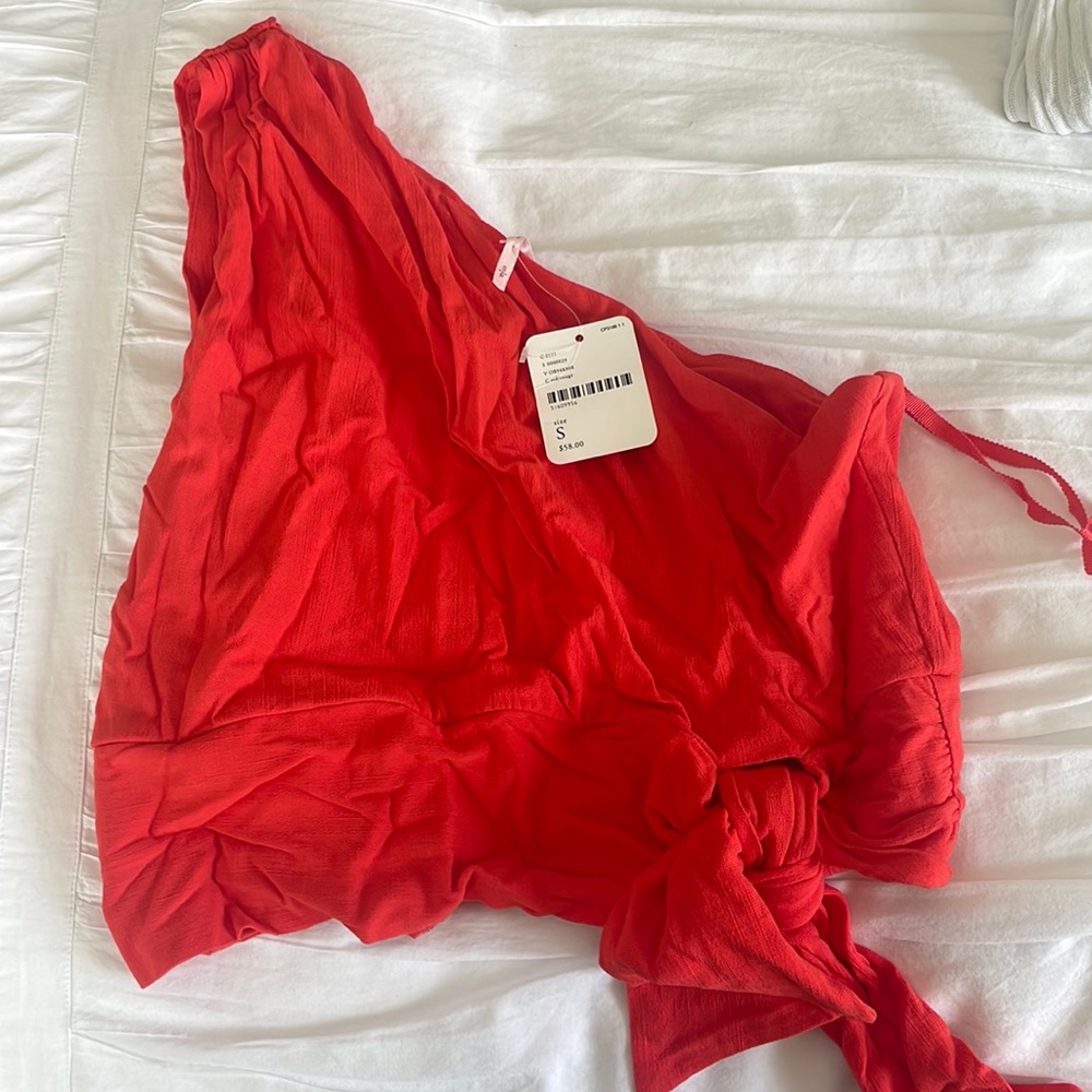 NWT Free People Blood Orange/Red one shoulder top
